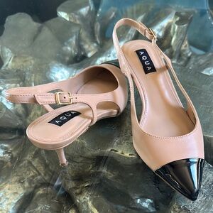 Aqua Women's Nude and Black Slingback Heels